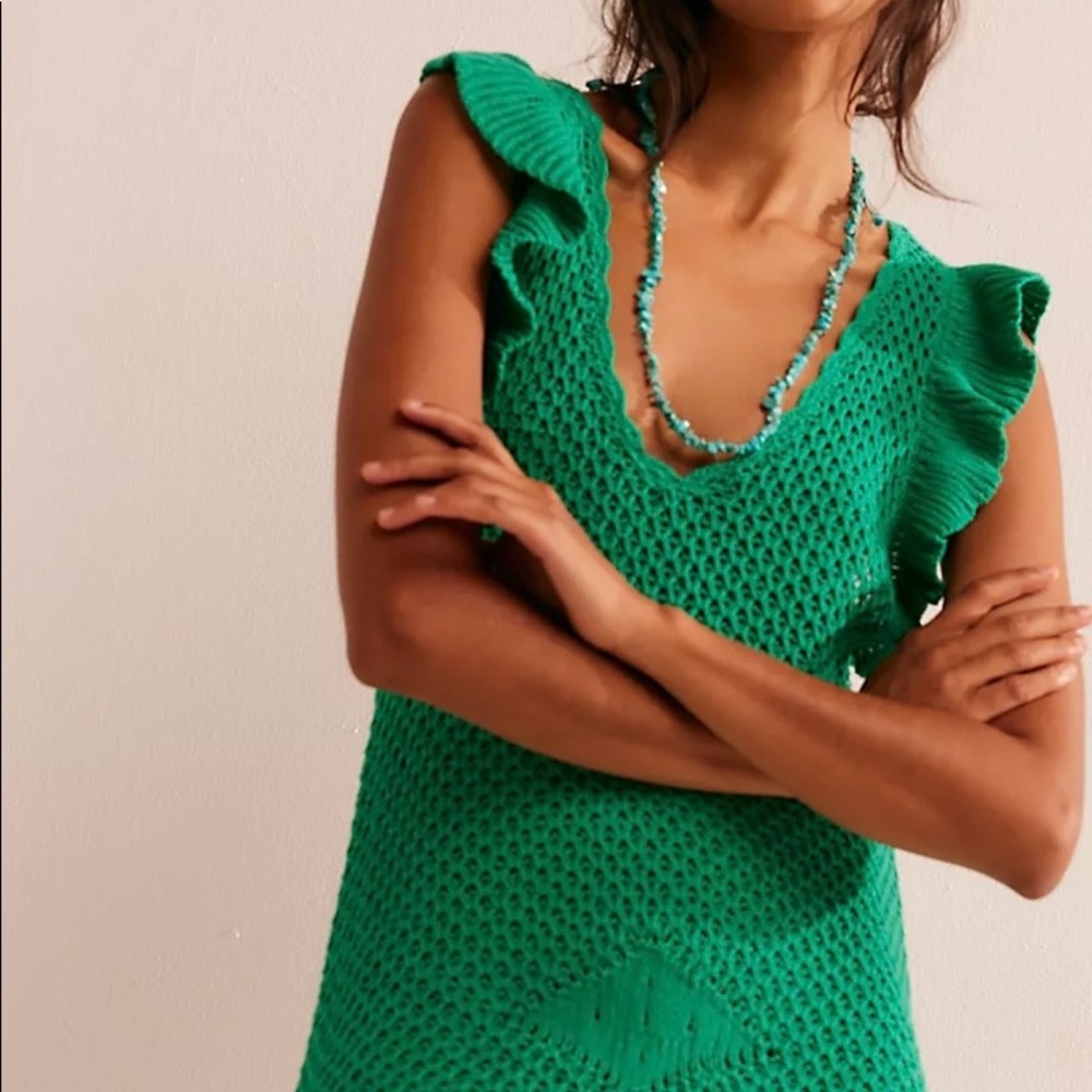 NWT Free People Mykonos Sweater Mini Dress Golf Green